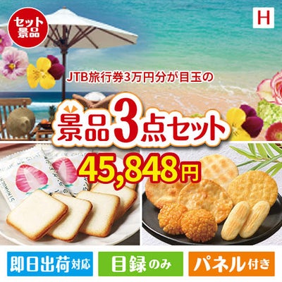 JTB旅行券が目玉の幅広い世代に喜ばれる人気お菓子景品3点セットH