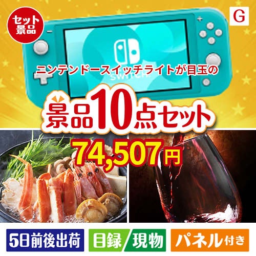 ニンテンドースイッチライトが目玉のグルメとリラックスグッズが充実した景品10点セットG