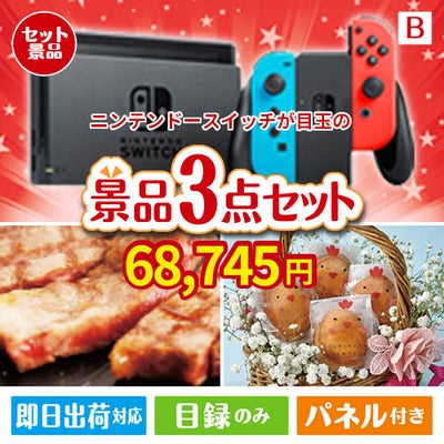 ニンテンドースイッチが目玉のグルメに嬉しいお肉とスイーツ景品3点セットB