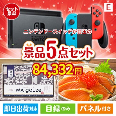 ニンテンドースイッチが目玉の癒しとグルメを楽しめる景品5点セットE