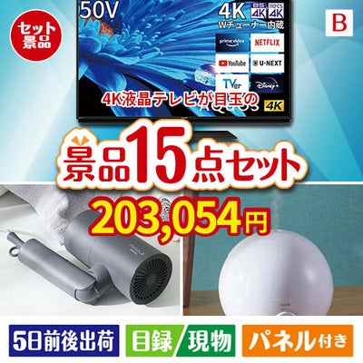 4K液晶テレビが目玉の暮らしをワンランクアップする実用景品15点セットB