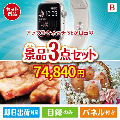 アップルウォッチSEが目玉のグルメに嬉しいお肉とスイーツ景品3点セットB