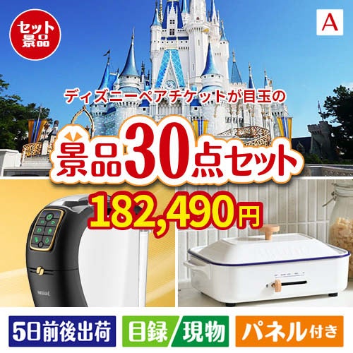 ディズニーペアチケットが目玉のオールジャンルの景品が揃う万能景品30点セットA