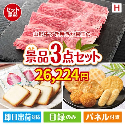 山形牛すき焼きが目玉の幅広い世代に喜ばれる人気お菓子景品3点セットH