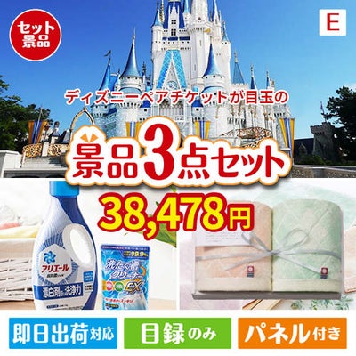 ディズニーペアチケットが目玉の毎日使える実用的な生活応援景品3点セットE