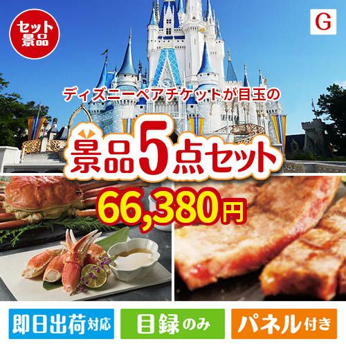 ディズニーペアチケットが目玉の食の贅沢と快適アイテムで喜ばれる景品5点セットG