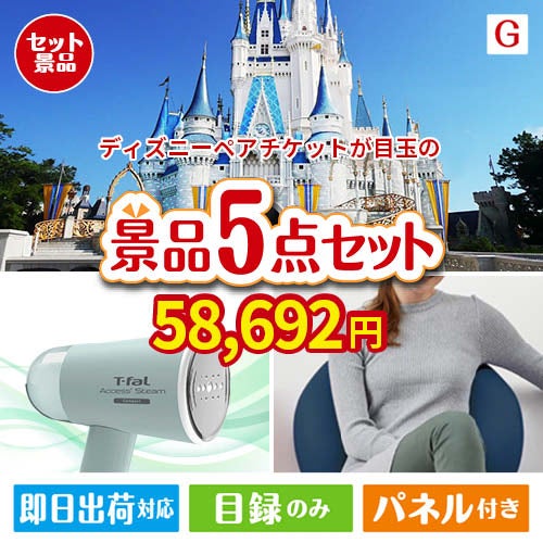 ディズニーペアチケットが目玉のお肉＆実用アイテムが揃う景品5点セットG