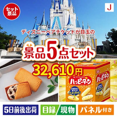 ディズニーペアチケットが目玉のお菓子を集めた景品5点セットJ