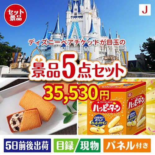 ディズニーペアチケットが目玉のお菓子を集めた景品5点セットJ