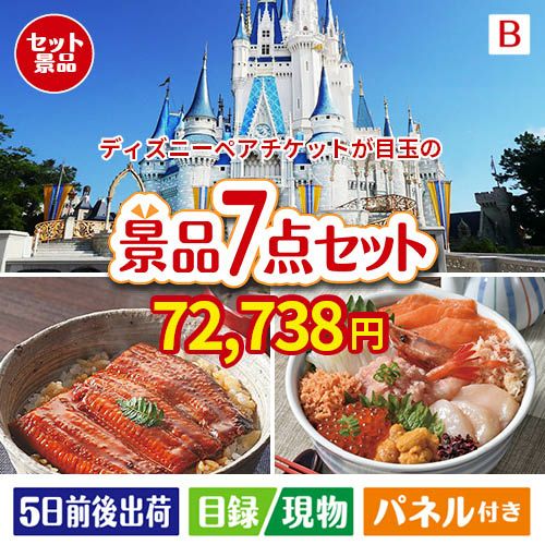 ディズニーペアチケットが目玉の和食もスイーツも楽しめる大満足の景品7点セットB