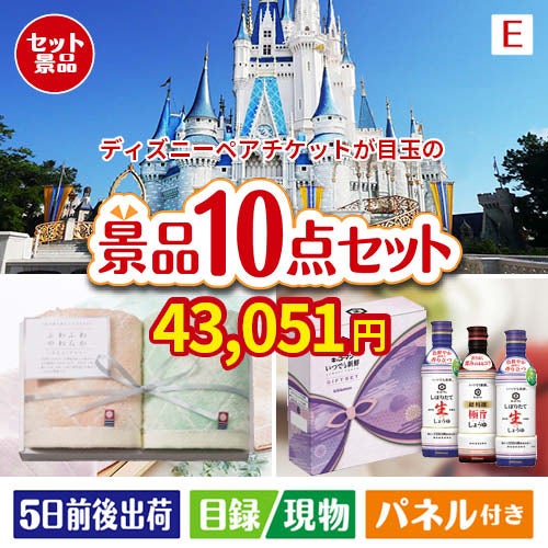 ディズニーペアチケットが目玉の毎日使える実用派景品10点セットE