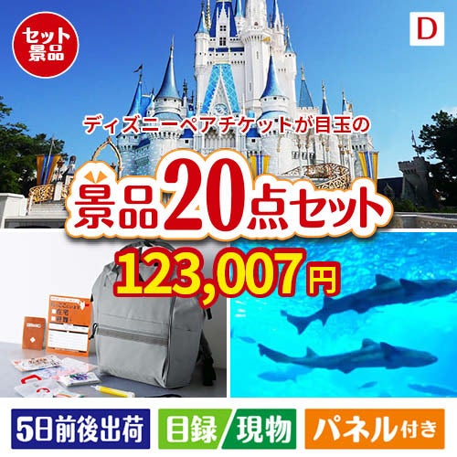 ディズニーペアチケットが目玉の安心と実用性を兼ね備えた景品20点セットD